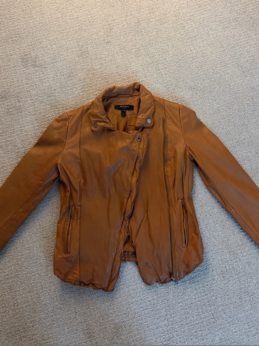 Muubaa Tan Leather Biker Jacket